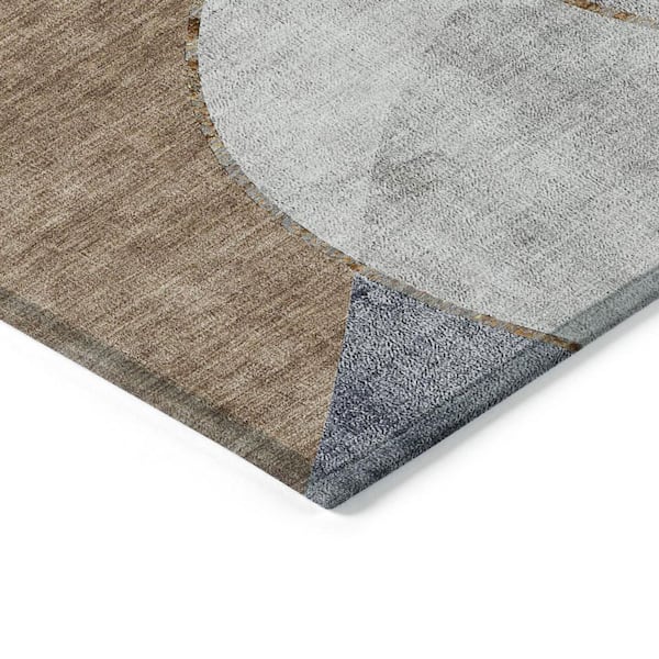 Gray, Charcoal, Brown 8 ft. x 10 ft. Woven Abstract Polyester Rectangle Indoor/Outdoor Area Rug