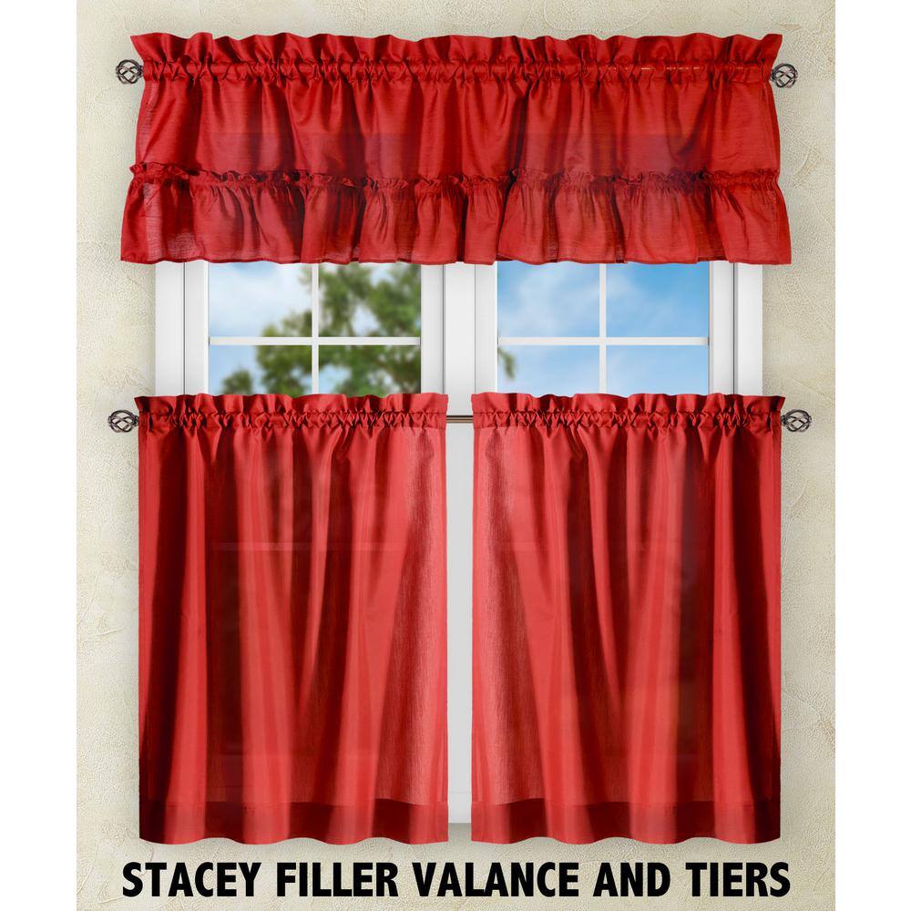 Red Cotton Polyester Sheer Rod Pocket Window Curtains