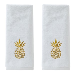 Gilded Pineapple White 2 Piece Hand Towel Set, White, cotton