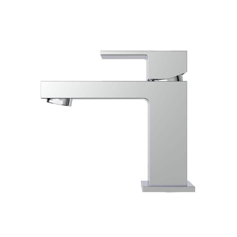 Quadrato Polished Chrome Single Handle Bathroom Faucet with Drain