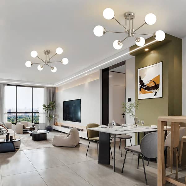 Deyidn 6-Light Vintage Nickel Sputnik Chandelier for Living Room