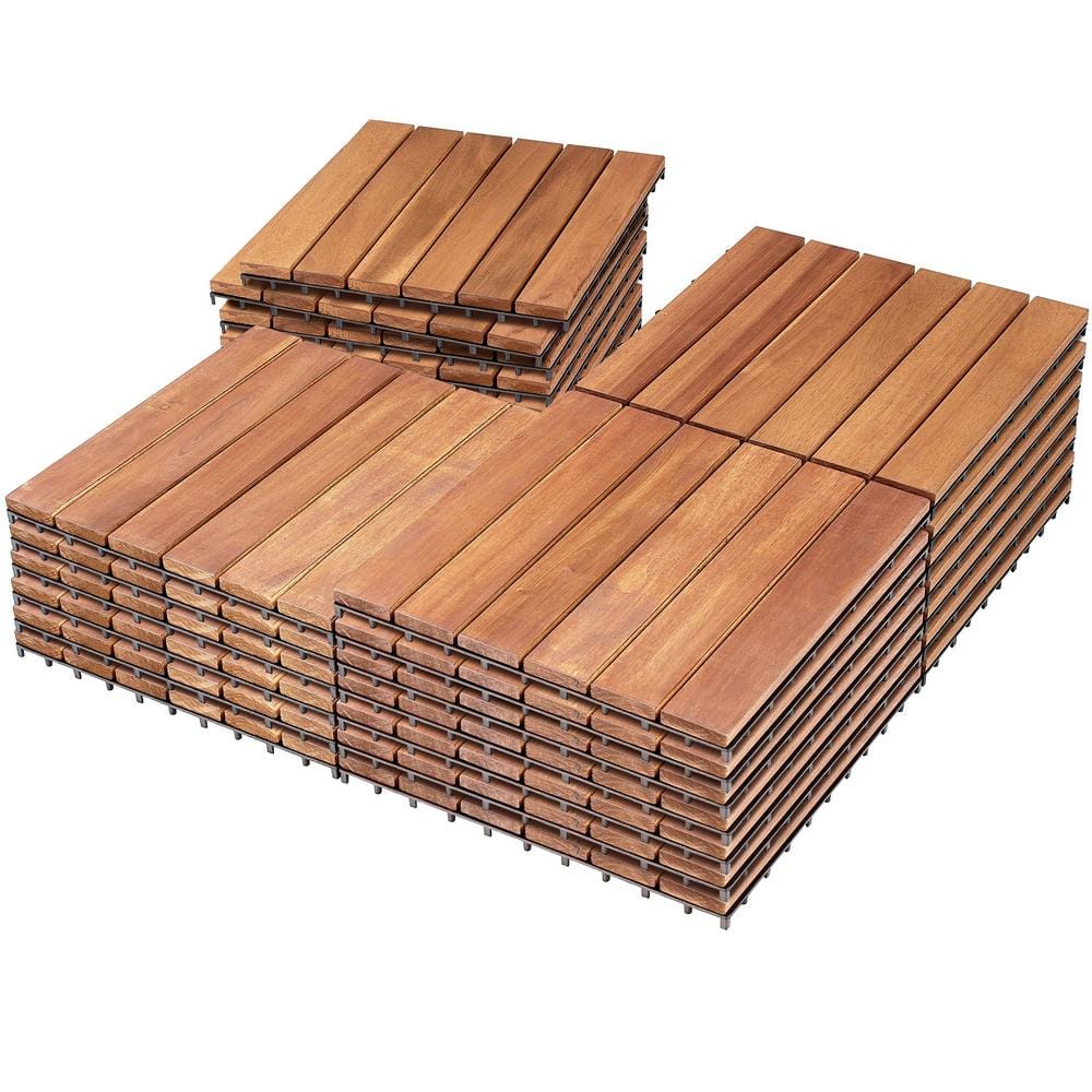 prilinex Solid Acacia Wood Interlocking Patio Deck Tiles for Indoor & Outdoor, 12'' x 12'' x 1'' - 27pcs