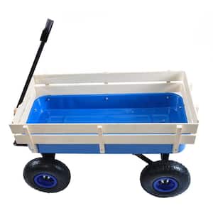 3 cu.ft. Wood and Steel Frame Wagon Heavy-Duty Push Hand Dump Garden Cart with Pneumatic Tires