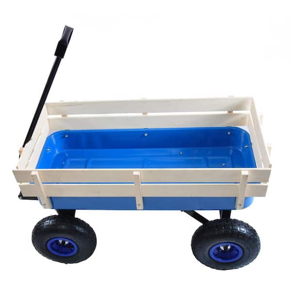 Miscool 3 cu. ft. Wood and Steel Frame Wagon Heavy-Duty Push Hand Dump Garden Cart with Pneumatic Tires