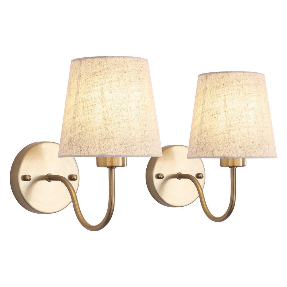 2-Pack 5.9 in. 1-Light Brass Dimmable Rustic Wall Sconce with Fabric Shade for Bedroom Living Room Hallway Entryway price history on PriceWatchPro