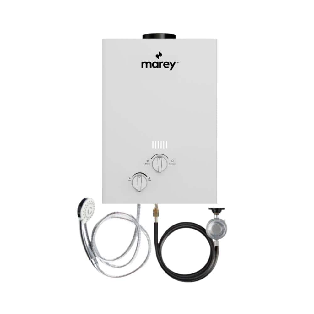 Bundle, 2.64 GPM, 10L Tankless Water Heater Propane, 65,000 BTUs, Flow Activated, Outdoor bundle, with accessories -  MAREY, GA10FLPOB