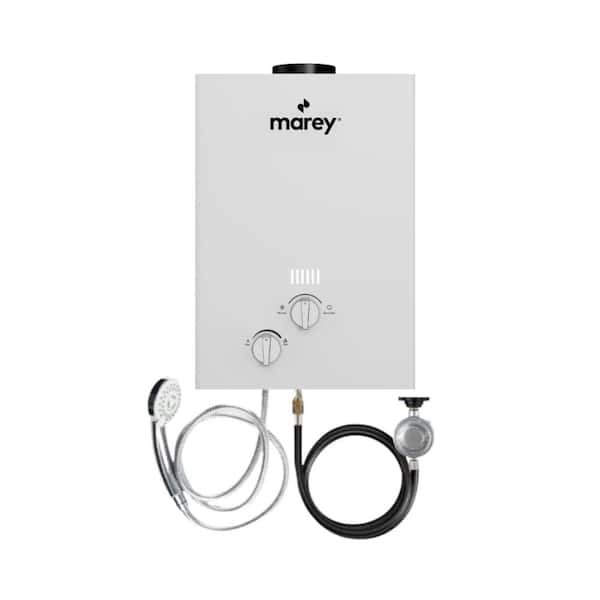 MAREY Bundle, 2.64 GPM, 10L Tankless Water Heater Propane, 65,000 BTUs, Flow Activated, Outdoor bundle, with accessories