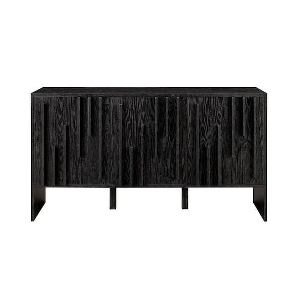 Welwick Designs Black Wood Modern 55 in. Vertical Stripe 3-Door Sideboard