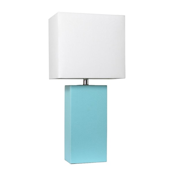 Elegant Designs 21 in. Modern Aqua Leather Table Lamp with White Fabric Shade