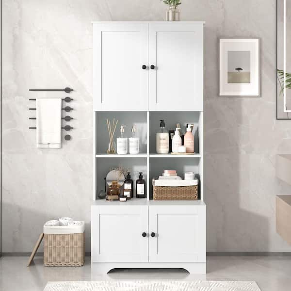 Harper & Bright Designs White 67 in. Accent Storage Cabinet with Adjustable Shelves and Open Multi-Layer Shelves