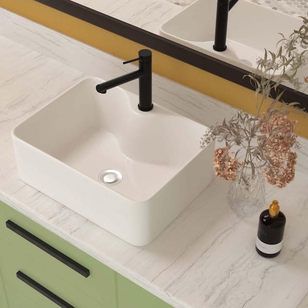 16 in. Farmhouse 1-Bowl White Ceramic Rectangular Vessel Bathroom Sink Modern 16 in. x 12 in. Farmhouse Kitchen Sink