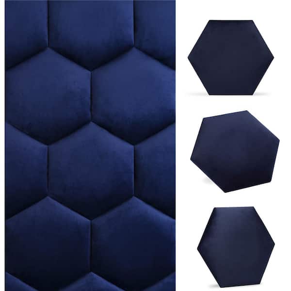 WALL!SUPPLY Luxury Velvet 2-Piece 3D Textile Hexagon Wall Panels, Blue