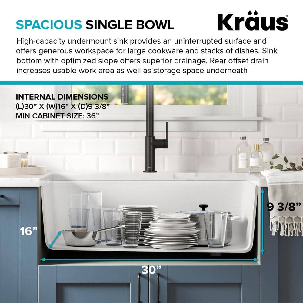 Bellucci White Quartz Composite Undermount Kitchen Sink with Accessories