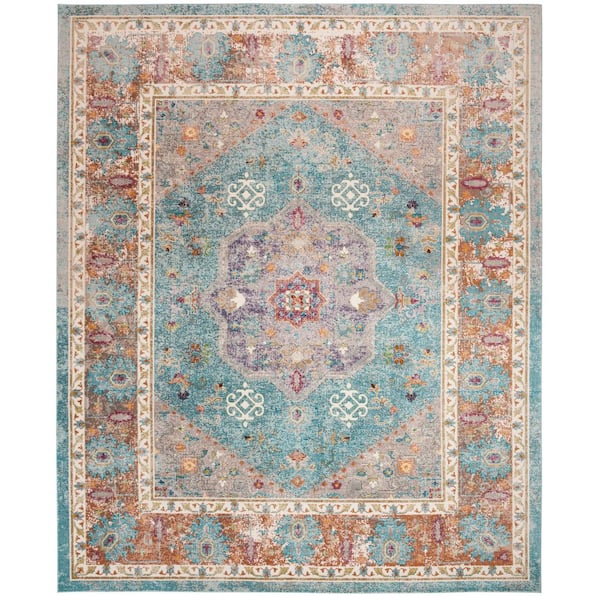 Aria Blue/Cream 9 ft. x 12 ft. Border Area Rug