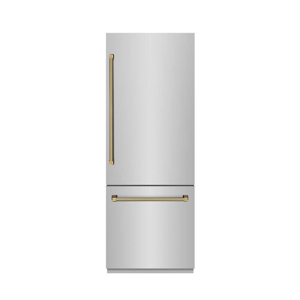 ZLINE Kitchen and Bath Autograph 30 in. Built-In Bottom Freezer ... - Penthouse Refrigerator With Modern Trapezoidal Handle