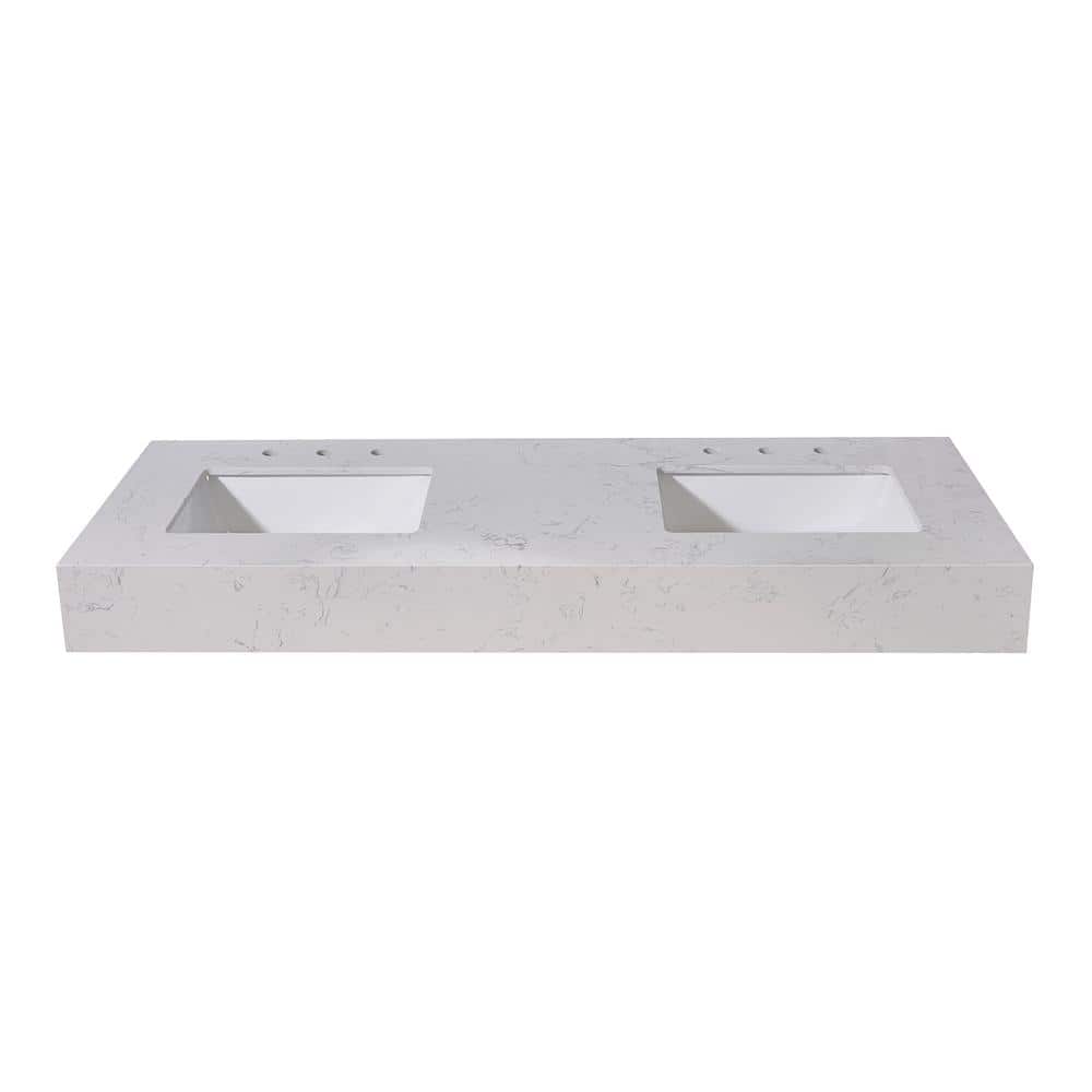 60" Aosta White Composite Stone Vanity Top with Double Sinks