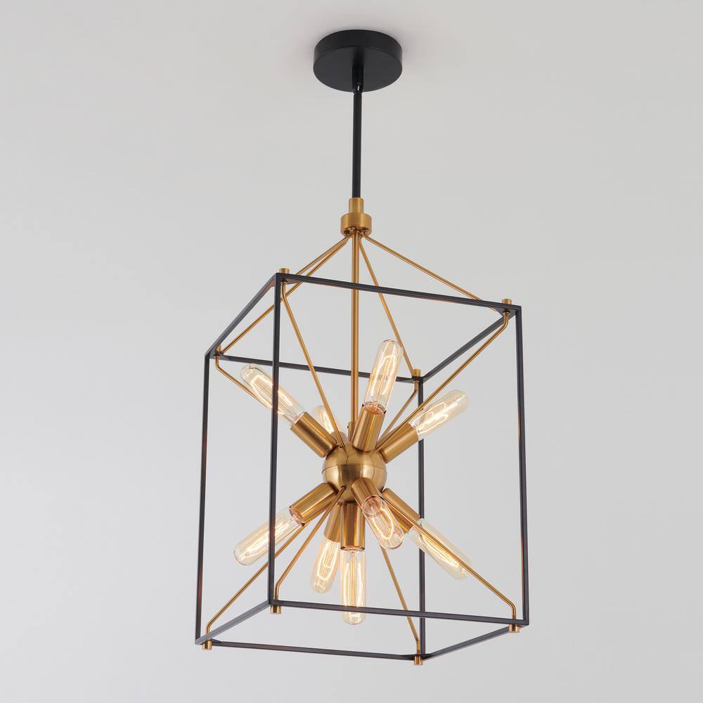 Aged Brass and Black 9-Light Sputnik Chandelier