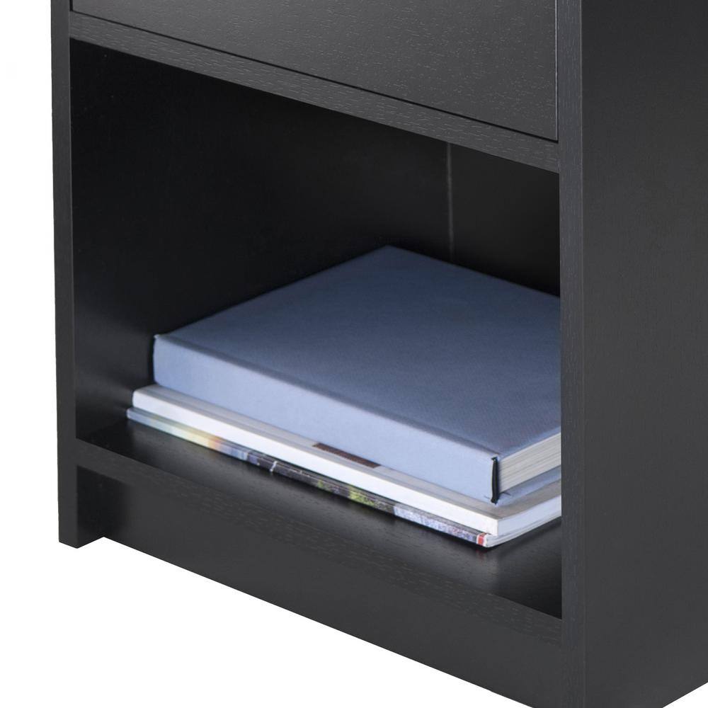 Black Transitional 2-Drawer Rectangular Nightstand