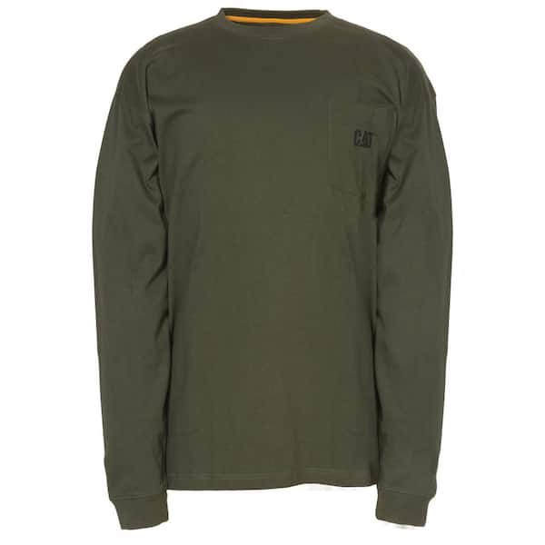 Caterpillar Trademark Men's 2X-Large Army Moss Cotton Long Sleeved Pocket T-Shirt