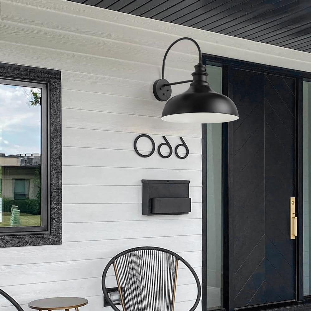 Black Industrial Dimmable Outdoor Wall Light with Dusk-to-Dawn Sensor