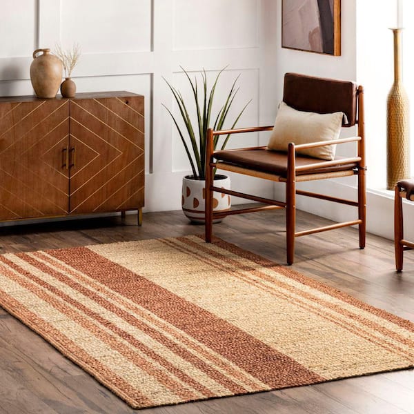 *DISCONTINUED* Claudia Striped Jute Brown 5 ft. x 8 ft. Indoor Area Rug