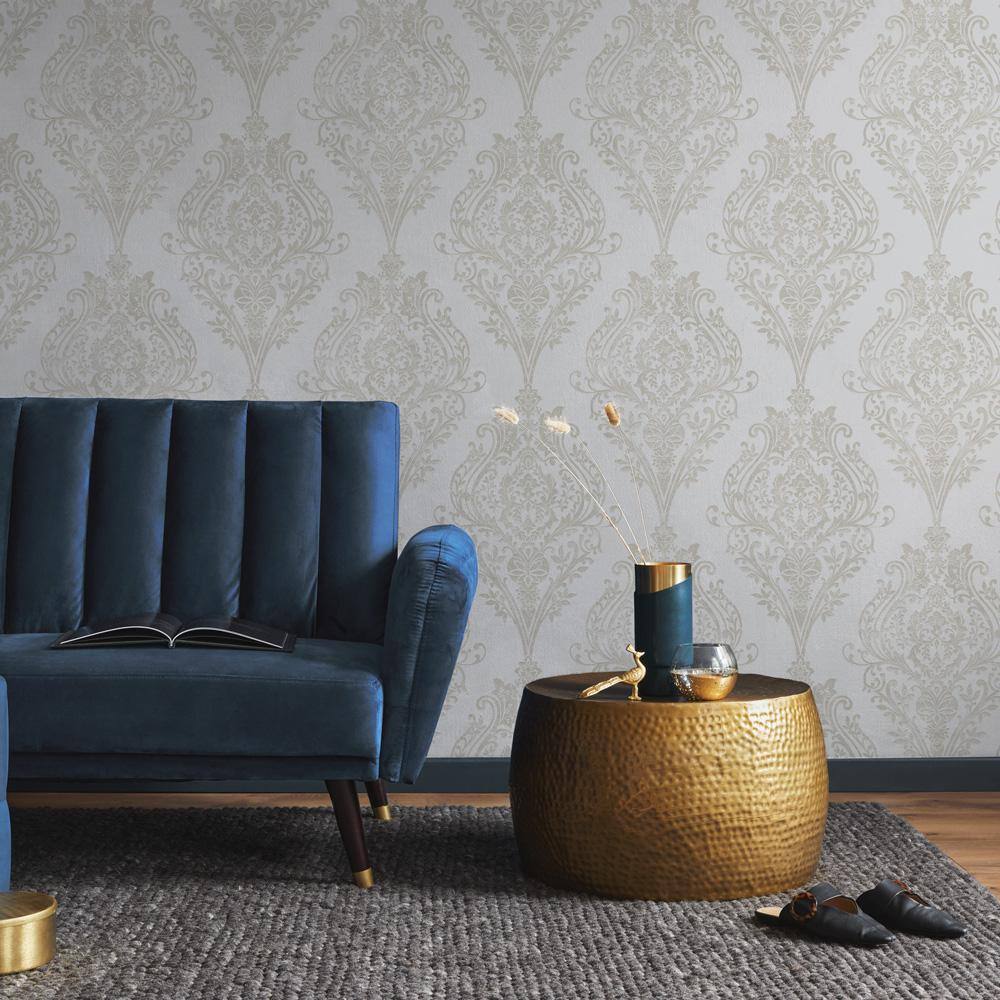Champagne Damask Non-Pasted Repositionable Wallpaper Roll