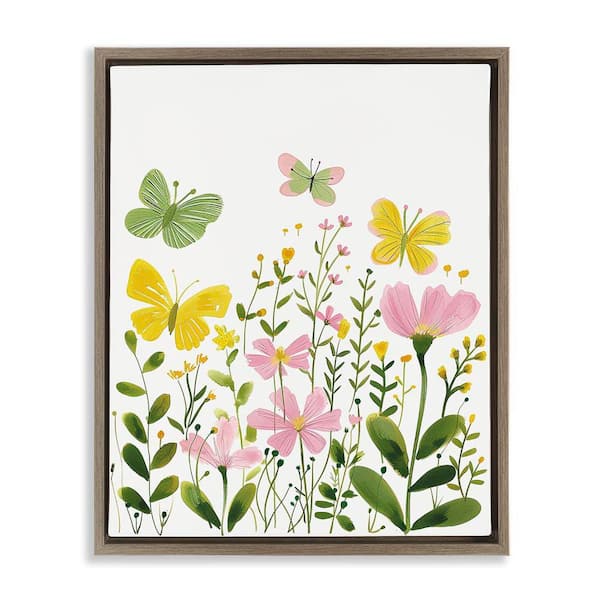 Stupell Industries Whimsical Garden Butterflies by LSR Design Studio Brown Floater Frame Nature Graphic Art Print 21 in. x 17 in.
