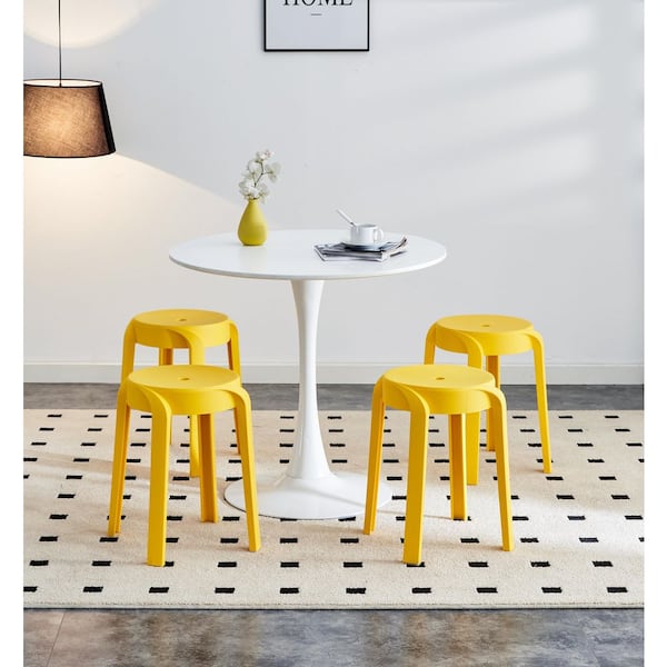 Plastic Stack Stools Set of 6, Indoor/Outdoor Flexible Seating, Backless Chair for Garden, Home Parties, Office, Mustard