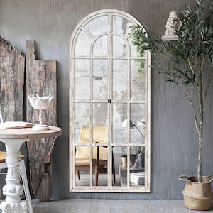 31.5 in. W x 71 in. H Oversize Classic Arched Solid Wood Framed Weathered White Floor Mirror
