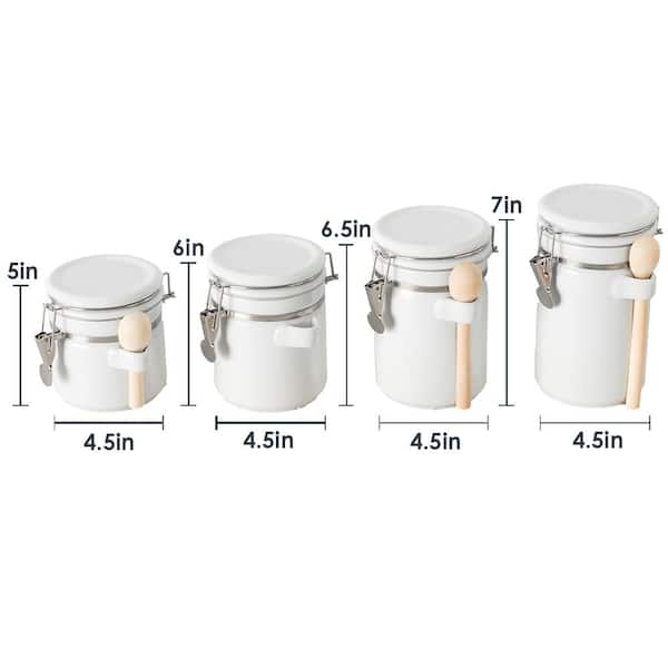 Home Basics 4-Piece Ceramic Canister Set with Beige Easy Open Air-Tight  Clamp Top Lid and Wooden Spoons HDC69914 - The Home Depot