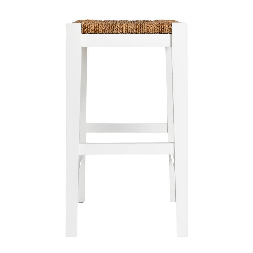 Willowbrook Matte White Mahogany and Seagrass Backless Counter Stool