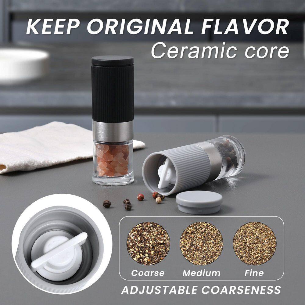 Mini Salt and Pepper Grinder Set, Adjustable Ceramic Core with Funnel and Storage Bag for Kitchen, Outdoor, Party - Thumbnail 5