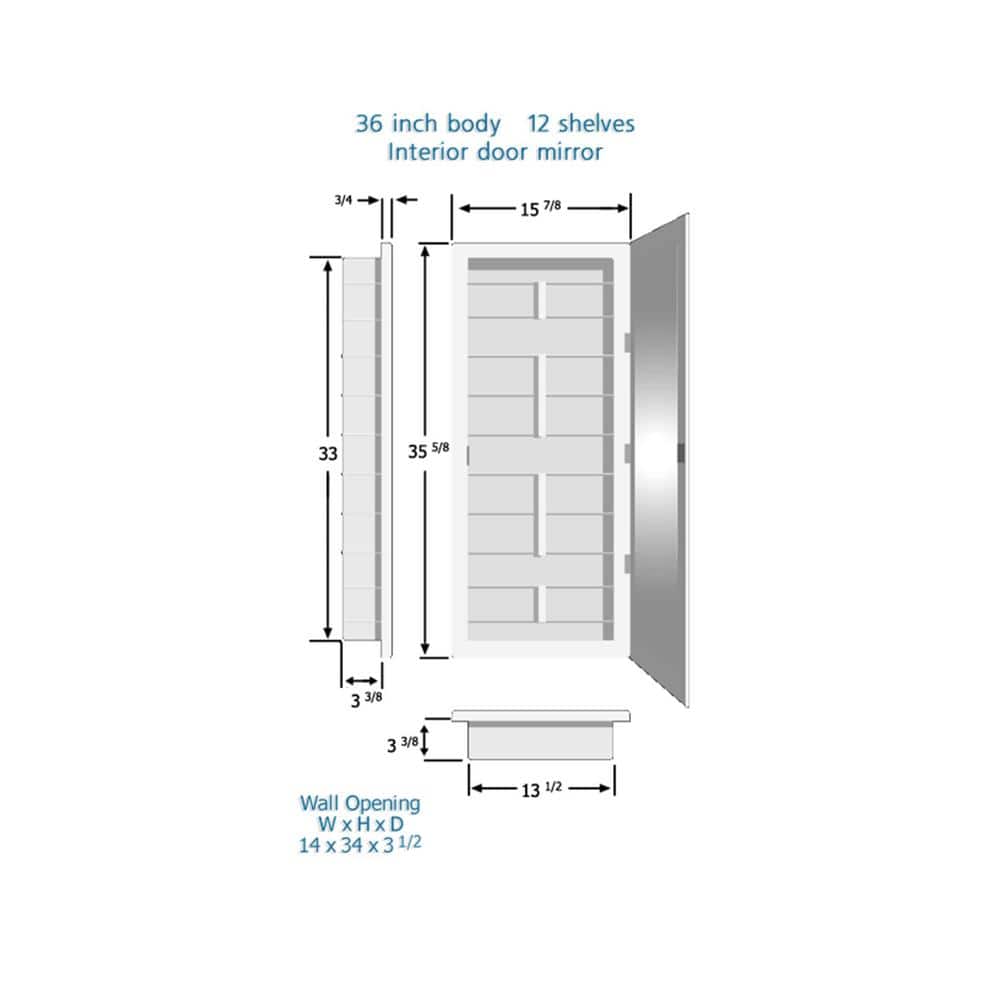 Zaca 16" x 36" Recessed Medicine Cabinet with Adjustable Shelves