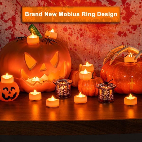 24-Pack Orange Halloween Flameless LED Tea Candles: Battery