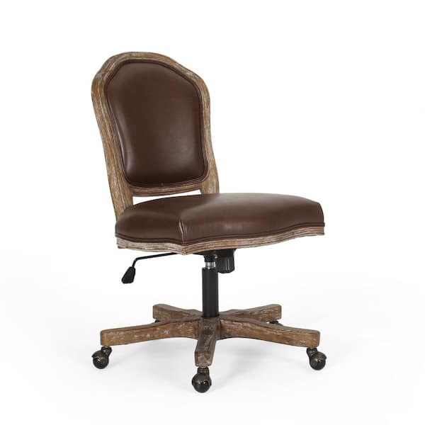 Noble House Tilton Dark Brown and Natural Upholstered Swivel