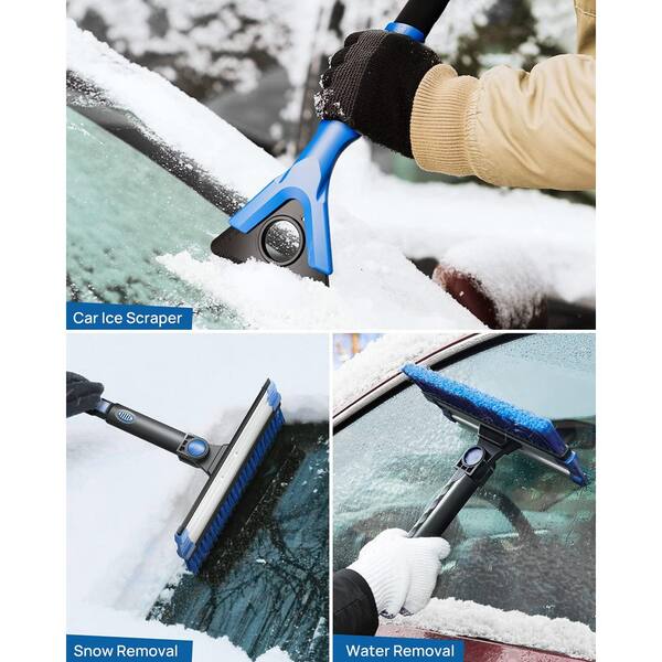 Extendable Car Snow Brush & Ice Scraper – Telescopic Handle For SUV, Van, Truck (Blue & Black)