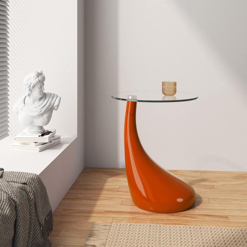 Tiny Orange Glass Top Round Accent Table