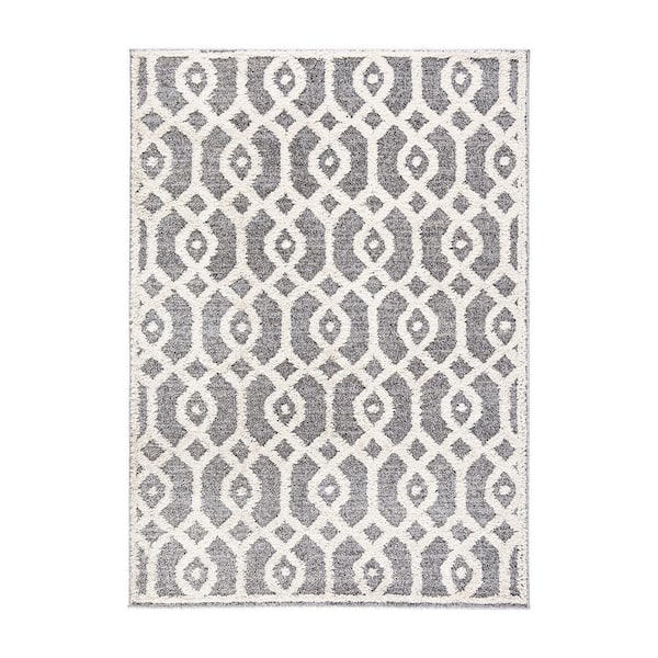 World Rug Gallery Moroccan Trellis High-Low Gray 5 ft. x 7 ft. Area Rug