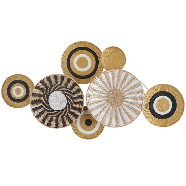 Novogratz 44 in. x 24 in. Dried Plant Gold Handmade Woven Plate Wall Decor with Intricate Patterns