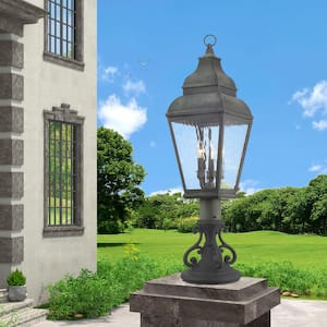 Millstone 28 in. 3-Light Charcoal Cast Brass Hardwired Outdoor Rust Resistant Post Light with No Bulbs Included