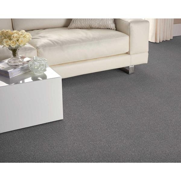 Four Square Slate Gray 13.2 ft. 56 oz. Wool Berber Installed Carpet