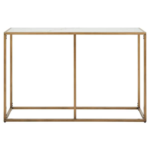 SAFAVIEH Brynna 12 in. White/Bronze Rectangle Metal Console Table