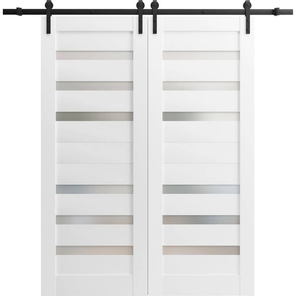 32 in. x 80 in. 2 Panel Frosted Glass White Solid Wood Sliding Barn Door with Hardware Kit price history on PriceWatchPro