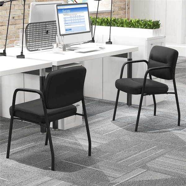 Black PU and PVC leather Waiting Room Chair Set of 2 with Integrated Armrests