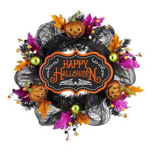 20 in. Jack-O-Lantern Mesh Happy Halloween Wreath