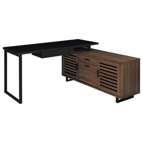 Coaster Maddox 60 in. Rectangle Walnut and Black Wood 3-Drawer Desk with Two Cabinets