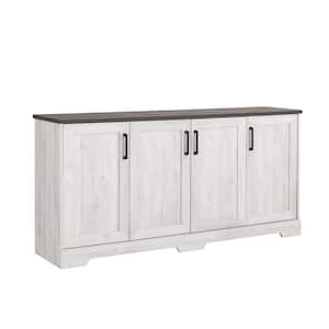 Rustic Ridge Washed White 31.75 in. H x 66 in. W x 16 in. D 4 Door Accent Storage Cabinet with Adjustable Shelves