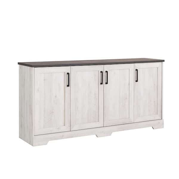 Prepac Rustic Ridge Washed White 31.75 in. H x 66 in. W x 16 in. D 4 Door Accent Storage Cabinet with Adjustable Shelves