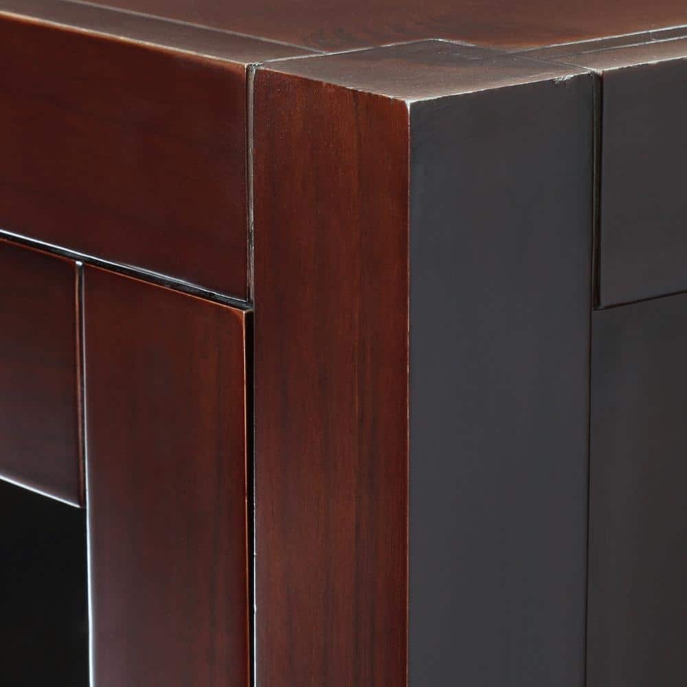 Espresso Solid Wood Freestanding Linen Cabinet with Glass Door
