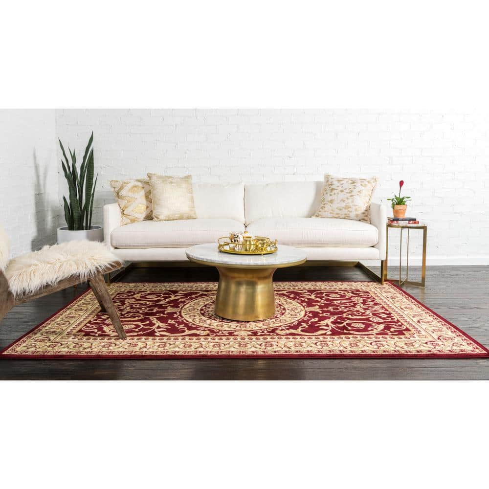 Burgundy Rectangular 9' x 12' Stain-Resistant Synthetic Area Rug